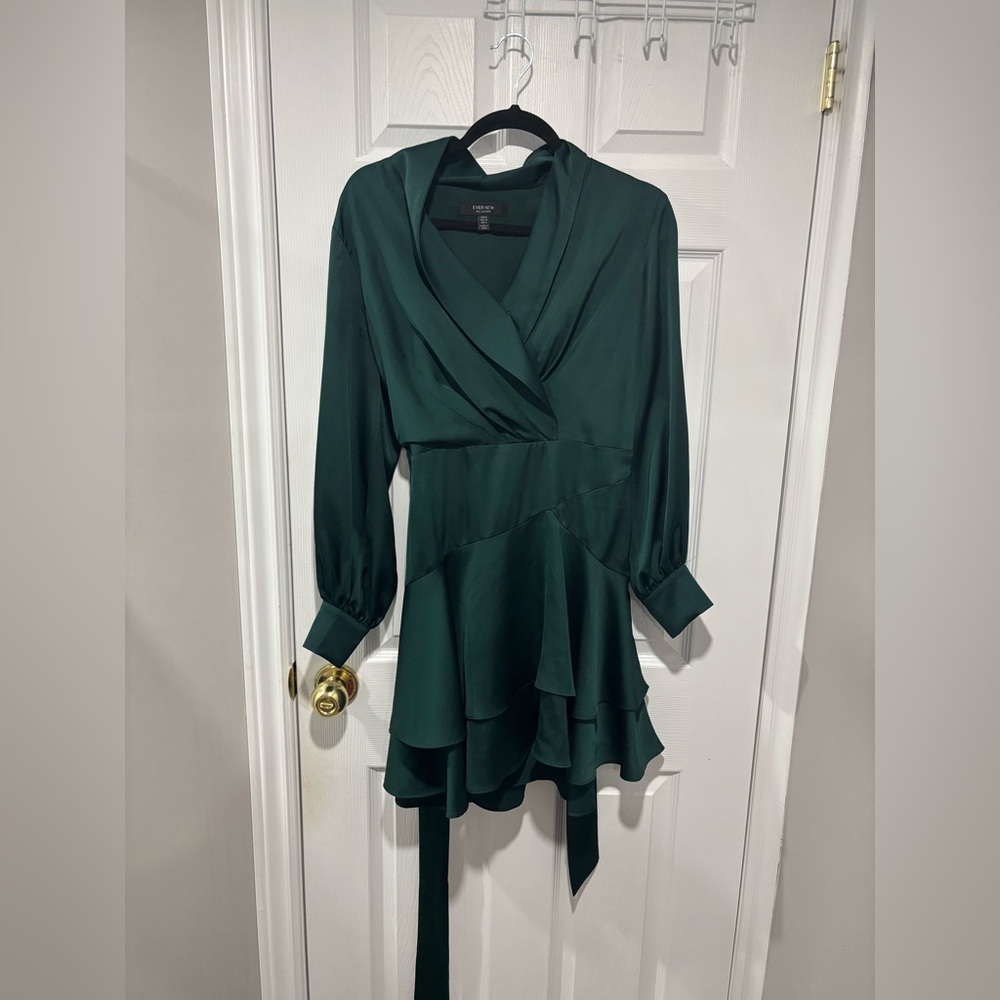 Satin Mini Dress - Emerald Green